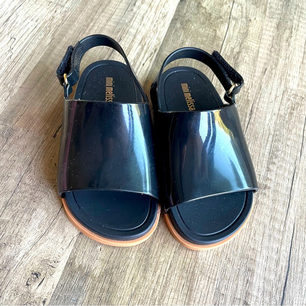 NEW Mini Melissa slide sandals, girls size 8, black